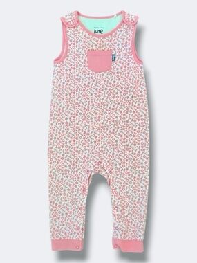 Kite Girls Dungarees Size 18-24M Pink White Floral Star Print Organic Cotton
